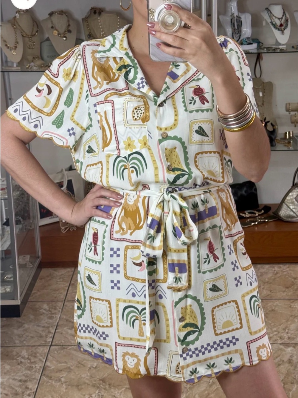 Umgee Safari Print Button-Front Dress Size Small